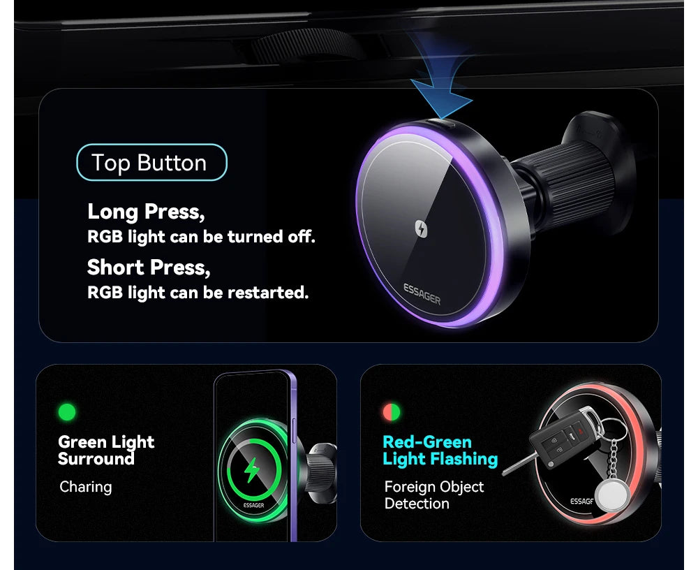 Magnetic Car Phone Holder 15W Wireless Charger Stand For iPhone