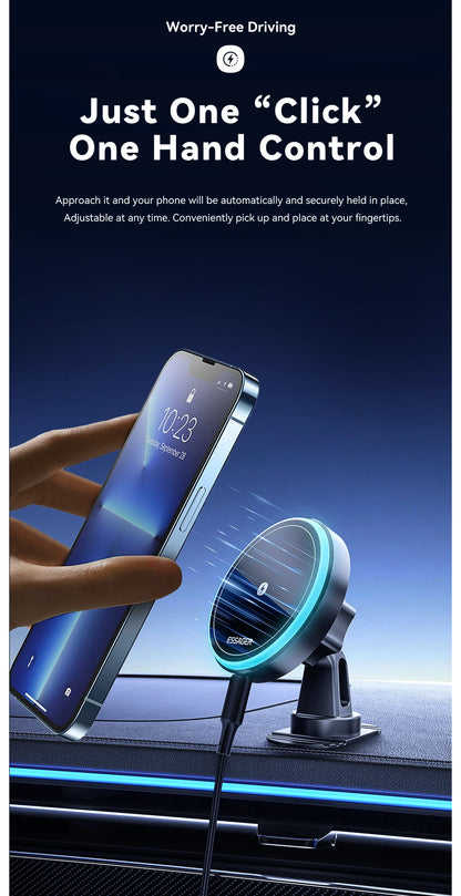 Magnetic Car Phone Holder 15W Wireless Charger Stand For iPhone