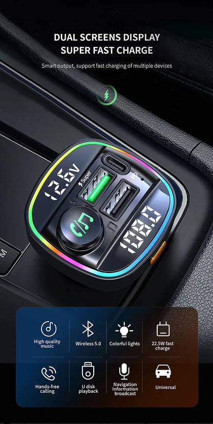 Bluetooth 5.0 FM Transmitter Handsfree Car Radio Modulator MP3 Player