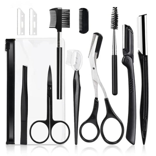 New Eyebrow Trimmer Set Scissors Tweezers Eyebrow Razor Scraping Eyebrow Comb Razor Eyebrow Clip Makeup Tools Sets