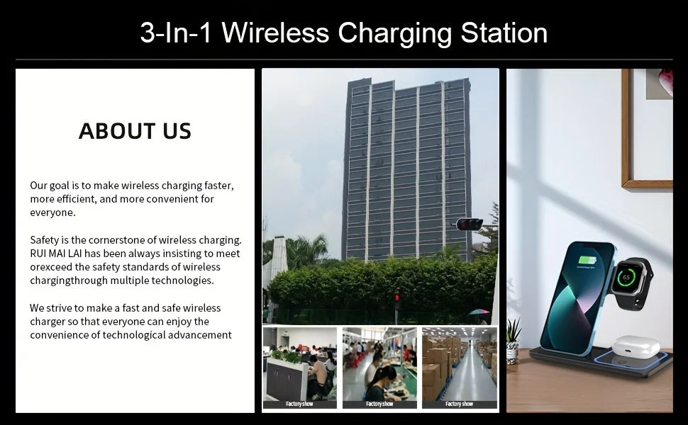 Portable Wireless 3-in-1 Charger, 15W Foldable Wireless Fast Charging Stand