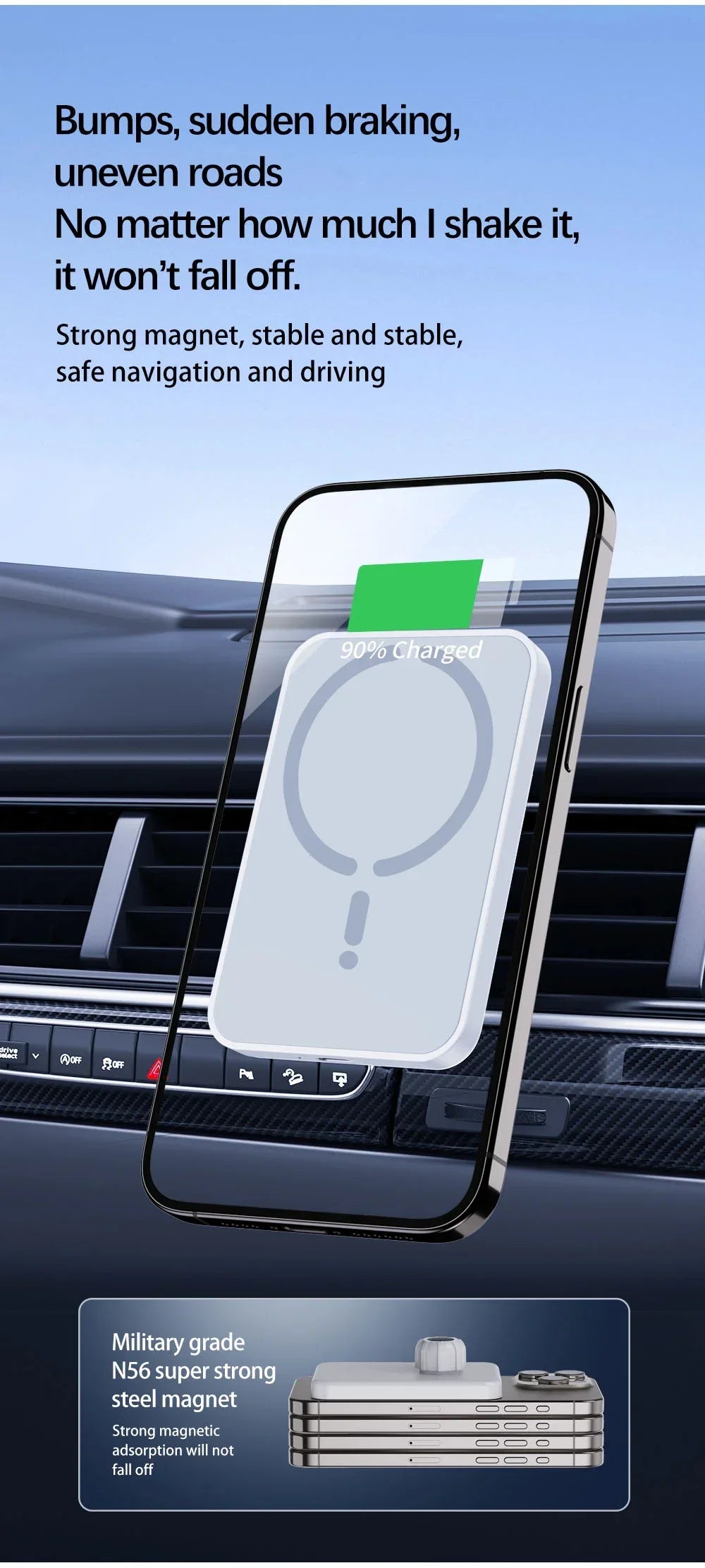 100W Magnetic Wireless Car Charger for iPhone