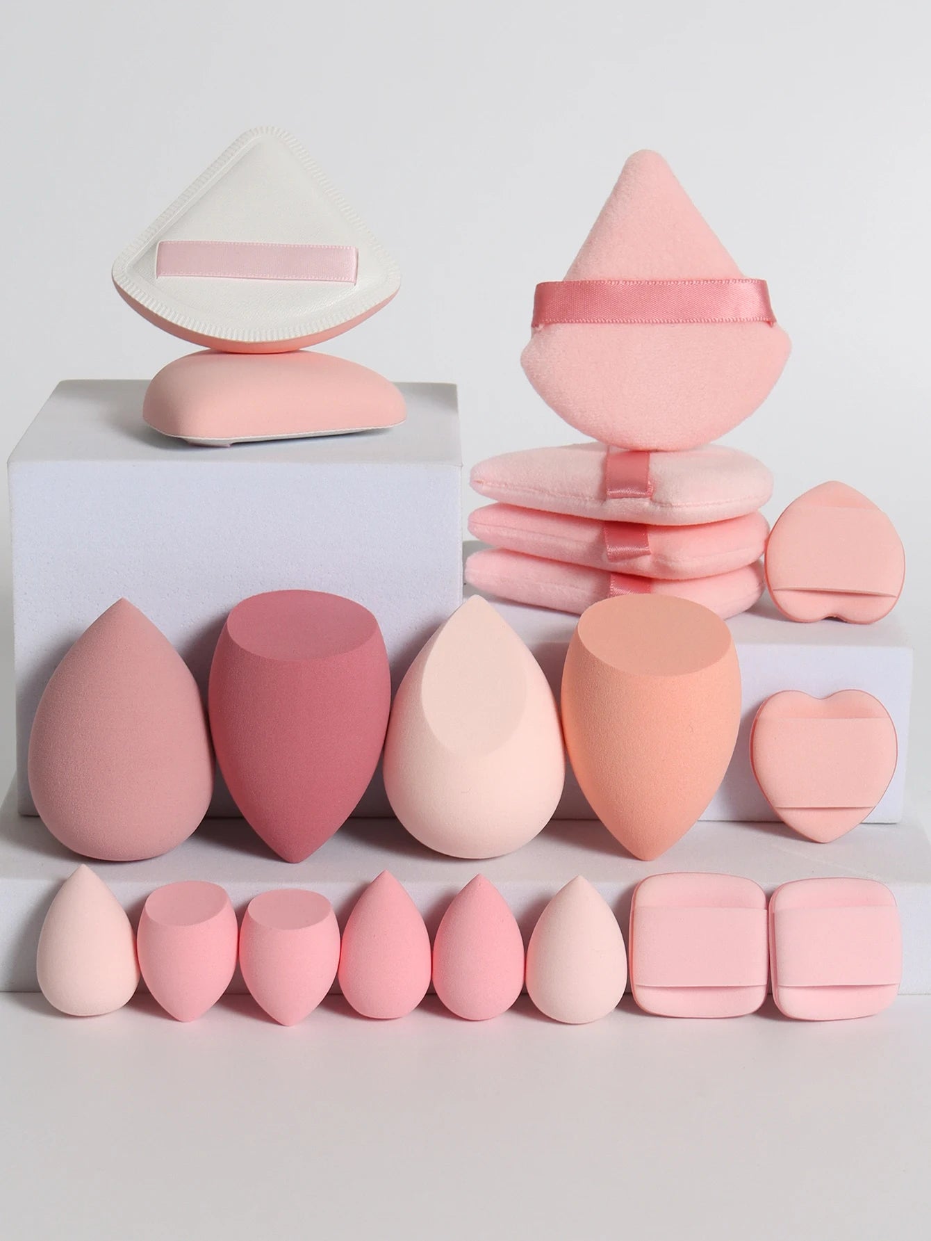 20 Pcs Pink Makeup Sponge and Makeup Puff Set Suitable for Face Cream and Powder Concealer Powder Makeup