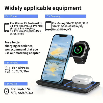 Portable Wireless 3-in-1 Charger, 15W Foldable Wireless Fast Charging Stand