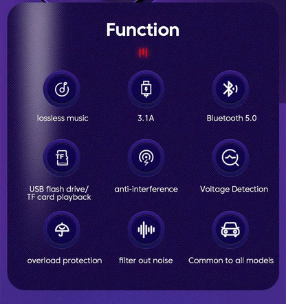 LED MP3 Car Bluetooth FM Hands-Free Bluetooth-compaitable 5.0 Transmitter 3.1A QC3.0
