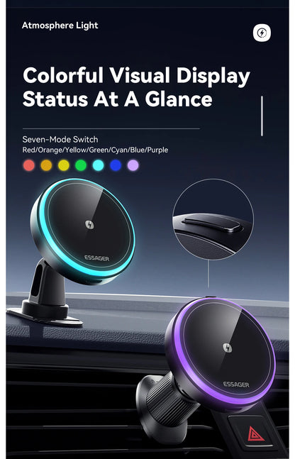 Magnetic Car Phone Holder 15W Wireless Charger Stand For iPhone