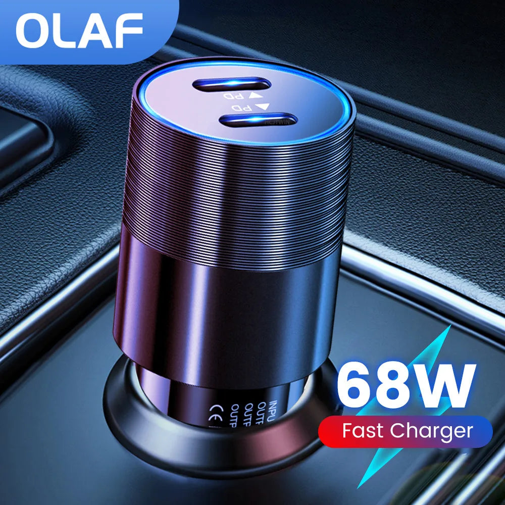 68W Dual USB Type C Car Charger