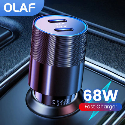 68W Dual USB Type C Car Charger