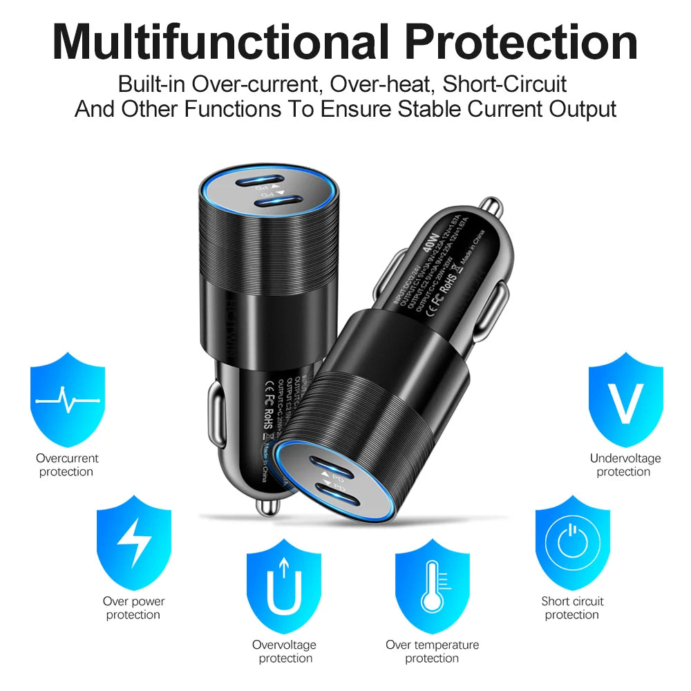 68W Dual USB Type C Car Charger